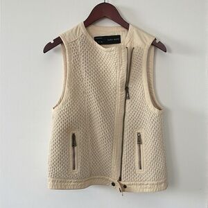 Zara Women's Cream Cotton Vest  Asymmetrical Zip Heavyweight  Size M Minimal